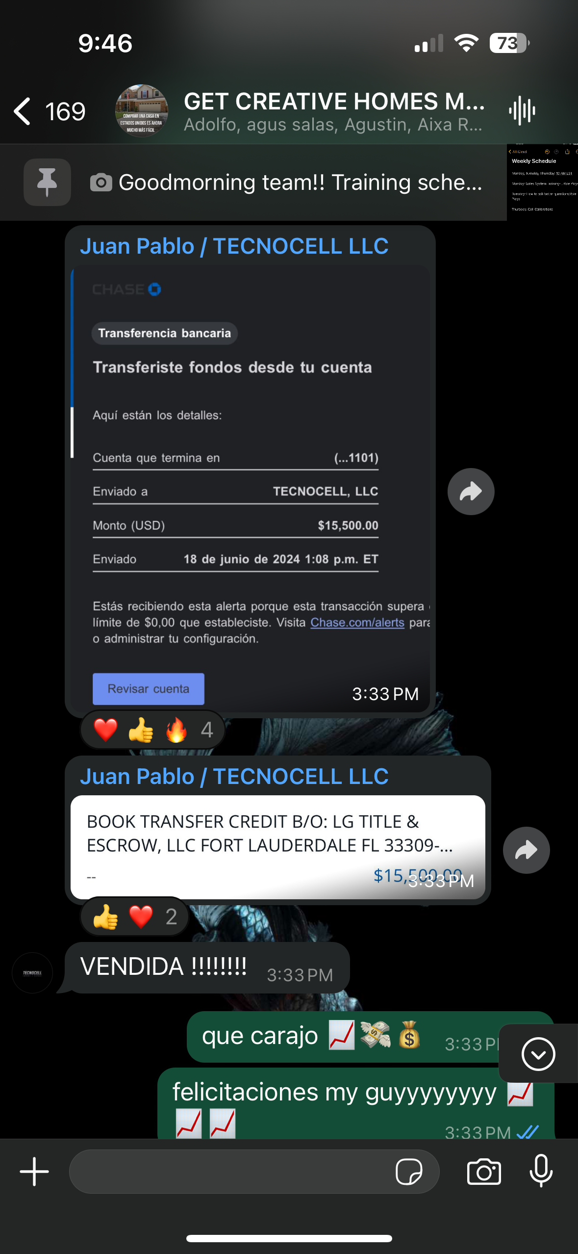 $15,500 Wire Transfer